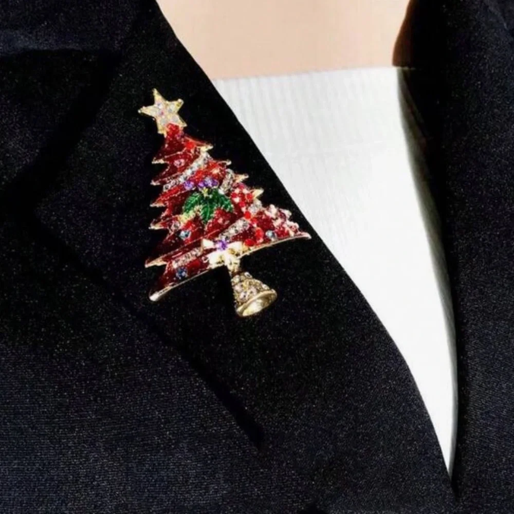 Festive Red Christmas Tree Brooch